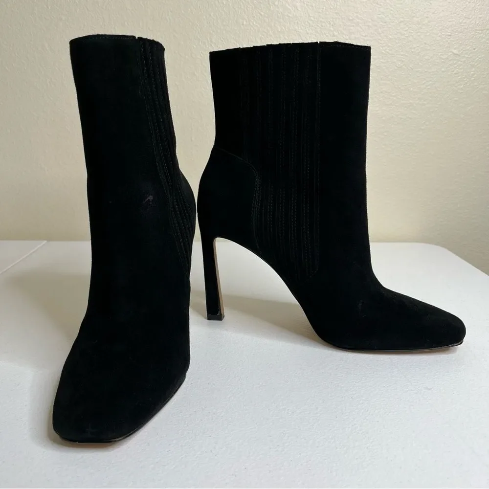 Vince Camuto Black Talanna Bootie Suede Leather Squared Toe Pull On Women 9